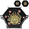 Grajar 2 Pcs Portable Folding Dice Rolling Tray Set for RPG DND Table Games - PU Leather and Velvet Holder Storage Box - Beholder