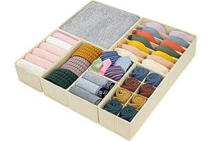 DIMJ Organizador Cajones Juego de 7 Cajas Almacenaje Plegables de Tela Para Guardar Ropa, Cajas Organizadoras de Almacenamiento de Cajones Divisores, Beige