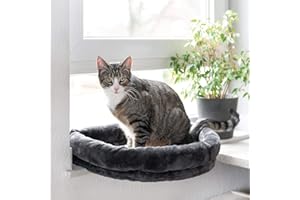 CanadianCat Company | LOVESEAT Katzen Fensterliege - Hängebett für Katzen mit weicher Polsterung für die Fensterbank - einfache Befestigung | anthrazit | 55 x 47 x 7 cm