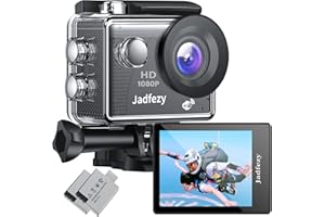 Jadfezy Action Cam FHD 1080P, fotocamera subacquea impermeabile fino a 30 m, grandangolare da 140 gradi, con due batterie ricaricabili da 900 mAh e set di accessori