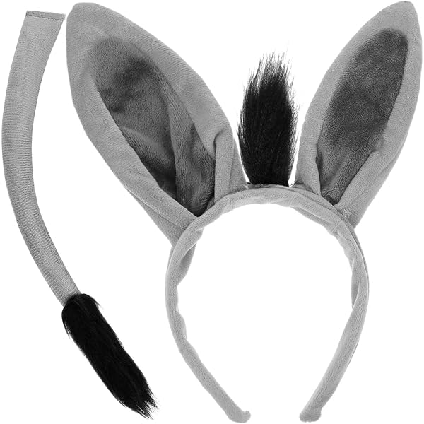 Graues Esel Kostüm Set Mit Ohren Stirnband & Schwanz – Karneval, Halloween, Cosplay & Party, Einheitsgröße