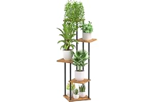 KAZITOO 5-Tier Pflanzenständer Ecke Innen, 95cm große Mehrstöckig Metall Hölzern Blumentöpfe Regal für mehrere Pflanzen, Pflanzenhalter Blumenbank Blumentreppe für Garten Patio Büro Wohnzimmer Balkon