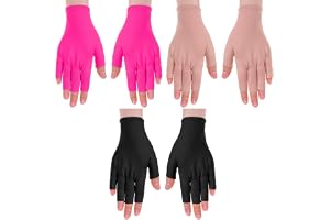 TIESOME 3 par UV-handskar, UPF50+ UV-skyddshandskar, UV nagellack Fingrlös design för gelmanikyr, skyddar händer från sol och UVA/UVB-ljus (Svart + Kamel + Rosa, en storlek)