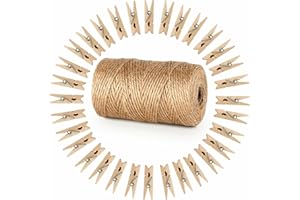 Blissiquee 100 Pcs Mini Wooden Pegs 3.5cm & 328 Feet Twine String 3-Ply, Craft Clothes Pegs Clips, String and Pegs for Photos DIY Decorative Arts & Crafts, Weddings & Events