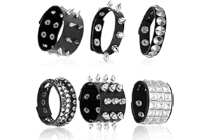 PEOVLVN 6 szt. kolczastych bransoletek z ćwiekami, punkowa skórzana bransoletka dla mężczyzn i kobiet, gotycka bransoletka mankietowa z kolcami, akcesoria na Halloween, stroje koncertowe rockowe, 6