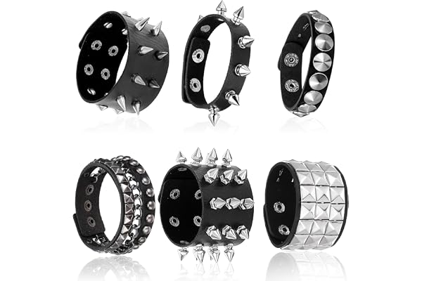 PEOVLVN 6 st spikade punk armband, gotiska armband för män och kvinnor, retro rock konsert kläder 80-tal halloween tillbehör läder spik manschett armband