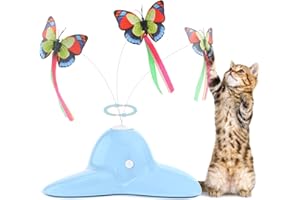 Suhaco Cat Toys - Giocattolo interattivo a forma di farfalla, per gattino, giocattolo automatico per gatti interni, teaser rotante elettrico, giocattolo per gattino per noia (blu)