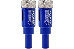 SHDIATOOL Diamentowe wiertło 20 mm, wiertło do płytek twardych z okrągłym trzonkiem, otwornica do porcelany, płytek, marmuru, ceramiki, granitu, wiercenia na sucho na mokro, 2 sztuki