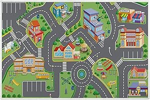 DORCCSI Tapis De Jeu Pour Bébé Tapis De Jeu Pour Enfants Tapis De Jeu Pour Enfants 19,7 X 31,5 Pouces Tapis Rampant Antidérapant Tapis De Route En Polyester Vibrant Tapis Rectangulaire Lavable Pour Enfants