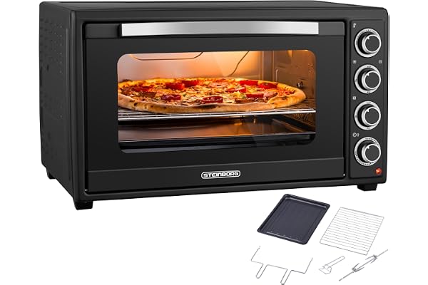 Steinborg® Miniugn 60 l med varmluft och vridspett, 2 000 W bordsugn stor XXL, 100–230 °C, 60 minuter timer, över-/undervärme