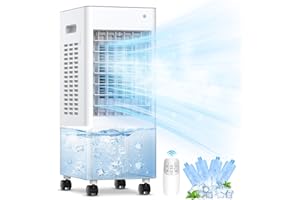 BIDIOWE Mobile Air Conditioners, Upgraded 3-side Air Intake 85W Evaporative Air Cooler, 60°/120° Oscillation 3 Modes Removable 8L Tank 7.5H Timer Remote Control Air Conditioner Unit for Home, Bedroom, Office