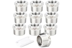 TAISHER 10 pièces Réducteur hexagonal en acier inoxydable 304, 1/2" BSP mâle x 3/8" BSP femelle, Adaptateur de réduction de tuyau, pour l'eau, l'huile, l'air et le gaz