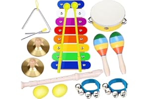 Smarkids Instruments de Musique pour Enfants Professionnel Jouets Musicaux Educatifs Bois Percussion pour Bébé avec Xylophone Tambourin Triangle Flûte et Autre Instrument Jouets avec Sac de Transport
