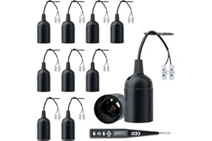 LDERFIV 10 Pezzi Portalampada E27,Plastica E27 Lampade Basi con Filo e Terminale,Porta Lampadina E27 con Morsettiera Nera Porta Lampadina, Portalampada Base della Lampadina E27 per Cantiere,Ristrutturazione