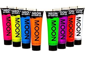 Moon Glow Gel para el cabello neón - Tinte para el cabello UV - Tinte para el color del cabello con lavado temporal Set de 8 20 ml (Paquete de 8)