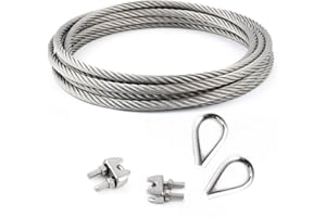 DQ-PP CONJUNTO 10m cable 8mm acero inoxidable cordaje hebra: 7x19 + 2 abrazaderas + 2 dedales