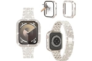 JOHIPI 3 Pack Compatible with Apple Watch Strap 38mm 40mm 41mm 42mm 44mm 45mm 49mm with Glitter Diamond Case and Glass Screen Protector Cover for iWatch Series 9 8 SE 7 6 5 4 3 2 1