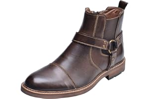 rismart Uomo Pelle Caviglia Stivali Chelsea Toe Cap Zip Elegante Stivaletto