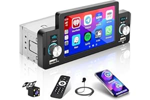 Hikity Autoradio 1 Din Carplay Android Auto Bluetooth, 5" Poste Radio Voiture Écran Tactile 1 DIN avec Mirror Link Commande Vocale USB SD/TF SWC + Caméra de Recul