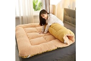 MLHK Mattresses Futon Thicken Futon Floor Mattress Soft Folding Portable Mattress Double Single Japanese Futons, Japanese Tatami Roll Mat Foldable Queen Mattress,Lightcoffeecolor-150 * 200cm