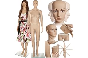 tectake® Manichino da vetrina, braccia mobili, testa girevole, base in vetro attacco al polpaccio, postura, Busto Da Sarta, taglia e cuci, Sartoria, Manichino Sartoriale Regolabile, Negozio -Donna