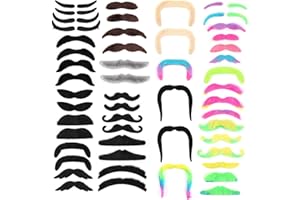 Sibba 54 PCS Fake Beard Halloween Mustaches for Aldult, 18 Styles Fake Beard Facial Mustaches Decorations Funny Hair Eyebrow Self Adhesive Disguise Novelty Fiesta Festival Party Costume Photo