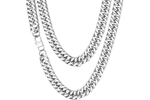 ChainsHouse Chaine Collier Homme Acier Inoxydable Chaîne Argent/Or/Noir Gros Maille Cubain Enfant Garcon Gourmette Ras de Cou Hip Hop Longueur 46-76cm Largueur 10mm Bijoux Cadeau Noël Anniversaire