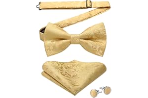 HISDERN Bow Tie for Men Weddding Mens Pre-tied Bow Tie and Pocket Square Cufflinks Set Adjustable Bowtie for Dress Shirt Tuxedo Formal Business Party