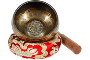 Singing Bowl - Exqline Silent Mind Tibetan Singing Bowl Set 11.5 CM, Great For Mindfulness Meditation, Relaxation, Stress & Anxiety Relief, Yoga, Zen, Perfect Spiritual Gift for Women and Man Red