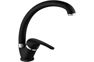 ambrosiana SEI1406BLA Rubinetto miscelatore lavello cucina/lavanderia con canna alta Ambrosiana serie Sei in ottone color nero con areatore a risparmio idrico, nero