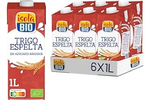 ISOLA BIO - Pack de 6 Unidades de 1 L de Bebida Ecológica Vegetal de Trigo Espelta - Sin Azúcar Añadido y Sin Lactosa - Apto para Veganos - Ideal para Tomar Sola, con Café o en Batidos