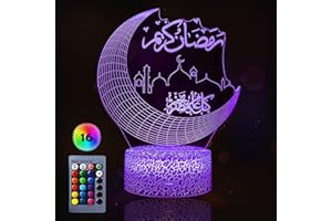 IWTBNOA Ramadán Decoración LED DIY Lamp, Mubarak Ramadán LED Lampe, 3D 16 colores, lámpara de luna, decoración de Eid Decoraciones Luna para el hogar Ramadán Artesanía Decoración