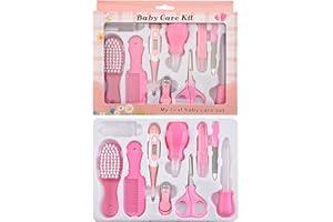 Set per la Cura del Bambino, HAIYUU 10 pezzi Accessori Neonato per la Cura del Neonato Bambino Spazzola Forbicine Set per la Cura Delle Unghie con borsa da trasporto per viaggio, Asilo, uso domestico