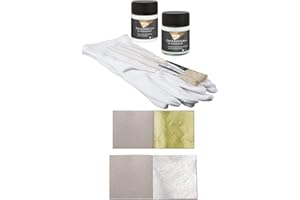 BLATTGOLD-BLATTSILBER Set 20 Blatt Echtes Blattgold 23 Karat Echt Gold 3,8 x 3,8cm Vergolden Basteln + 20 Blatt Blattsilber 5 x 5cm Silber + 1x Kreul Anlegemilch 50ml + 1x Überzugslack 50ml + 1 Paar Handschuhe + 2 x Pinsel