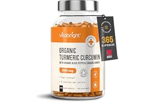 Turmeric and Black Pepper Capsules | 2160mg Dose | 365 Tablets | 4 Month Supply | 3 A Day | Herbal Supplements | High Strength Curcumin | VitaBright Organic Tumeric Supplement