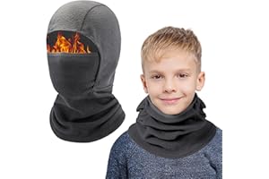 AYPOW Pasamontañas Térmico Niños 4-13 Años, Invierno Multifunción Prueba de Viento Forro Polar Cálido Máscara de Esquí de Ciclismo Sombreros Gorro con Calentador de Cuello, Mascarilla para Niños Niñas
