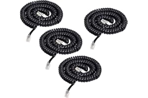 SHONCO Cable Telefonico Espiral, 2,5 m RJ9 4P4C Cable de Teléfonos Fijos,Auricular de Teléfono Cable Espiral (4 Piezas,Negro)