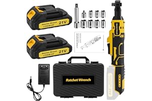 Yofuly Cordless Ratchet Wrench 3/8", 21V Electric Ratchet Wrench Kit 45Ft-lbs with 2 * 2000mAh Batteries, Extended Impact Drive Power Ratchet Variable Speed 7 Sockets, 1/4" Adapter