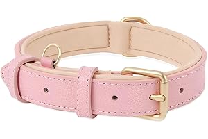 HEELE Collar de Perro Cómodo y Duradero, Ajustable Con Acolchado Suave, de Cuero Para Razas Pequeñas, Medianas y Grandes, Rosa, M