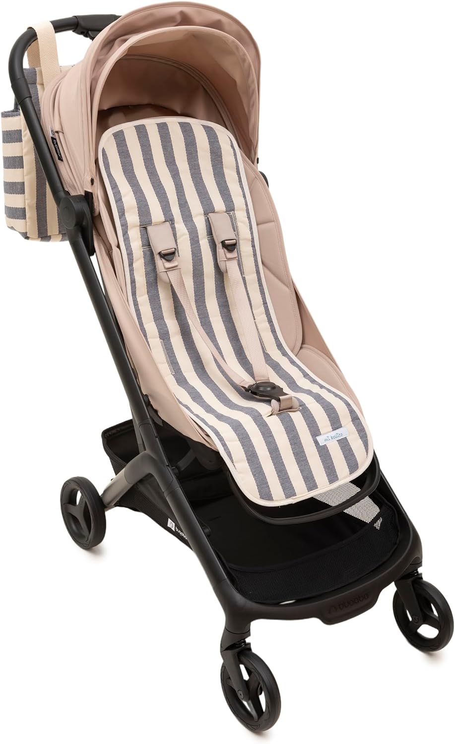 Mi Bollito - Colchoneta silla de paseo universal – Modelo a rayas acolchada y transpirable – 100% algodón – Compatible con todos los carros de bebé - Fabricado en España. (Azul)