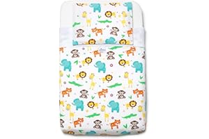 Ensemble 4 Pièces avec Drap Housse 83 x 50 cm + Couverture + Couette + Taie d’Oreiller - Drap Housse Coton (100%) - Drap Housse Cododo - Drap-Housse Respirant (Jungle) Niimo