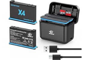 melasta Replacement Li-ion Battery and Charger for Insta360 X4 Camera, 3.85V 2500mAh With 2 X Batteries and 1 X Charger (Dual Ports)