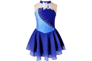 TiaoBug Maillot de Patinaje Artístico para Niñas Competición Vestido Lentejuelas de Baile Leotardo con Falda Tul Body Ballet Disfraz de Baile Actuación