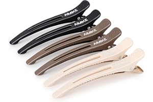 AIMIKE 6 Pezzi Fermagli per Capelli Professionali per lo Styling Della Sezione, Fermagli per Capelli a Becco D'anatra con Fascia in Silicone, Fermagli per Capelli per Parrucchieri - Colori neutri