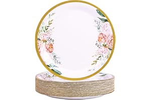 AHPYEUHK 50 PCS Assiette Jetable Anniversaire 17,8cm Assiettes en Carton Papier Party Vaisselle Jetable pour Decoration BBQ Party Fête Mariages Camping