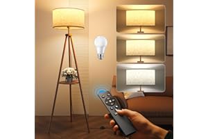 YICAIZI Lámpara de Pie Trípode LED Regulable Con Separadores de Almacenaje - 12W Lampara de Pie Madera con Mando & Bombilla E27, Luz para Leer para Salón, 3 Temperaturas de Color, Dormitorio, Oficina (Nogal)
