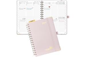 POPRUN Agenda 2024 Semana Vista Vertical Premium con Tapa Dura 21,5 x 16 cm, Planificador 2024 A5 - Vertical Diario Calendario - Tapa Dura - 100 gsm Papel Certificado FSC®, Rosa Claro