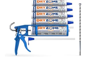 Dryzone Traitement Remontées Capillaires - Kit 5x310ml - 20 ans de Protection - Injection Barrière d’Étanchéité Murs - Anti Remontées Capillaires