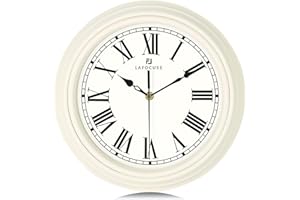 Lafocuse 12 Inch Silent Cream Kitchen Wall Clock Roman Numerals, Quartz Decorative Retro Wall Clocks for Living Room Modern Bedroom 30cm-Version 2.0