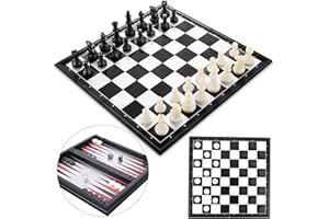 Peradix Chess Set | Backgammon | Draughts Board Game 3 in 1 Set | 25X25 CM Magnetic Travel Chess Board Checkers Pieces | Educational Toys Strategy Games For Kids and Adults